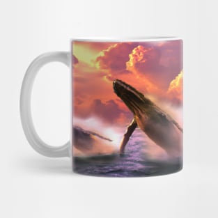 Humpback Whales Breaching During Golden Hour Mug